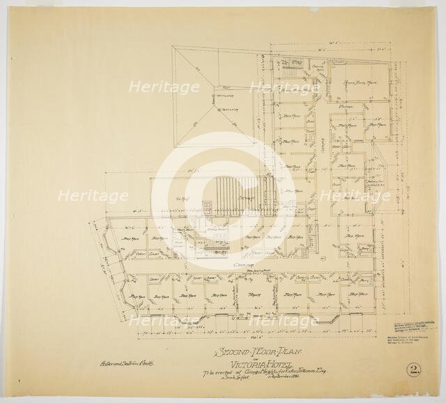 Victoria Hotel, Chicago Heights, Illinois, Second Floor Plan, 1892. Creator: Adler & Sullivan.