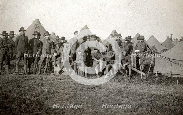 Soldiers gathered near their tents, Fort Sheridan, Illinois, USA, 1920. Artist: Unknown