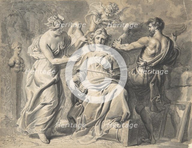 An Allegory of the Arts with Isis and Geometry Attending the Three-headed Figure of..., 17th century Creator: Erasmus Quellinus.