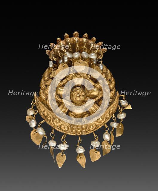 Earring with Four-Armed Vishnu Riding Garuda with Nagas (serpent divinities), 1600s or 1700s. Creator: Unknown.