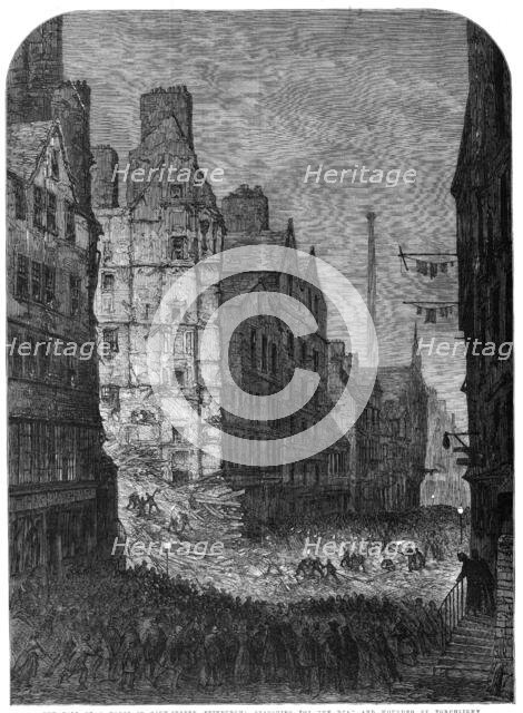 The fall of a house in High-Street, Edinburgh: searching for the dead and wounded by..., 1861. Creator: Unknown.