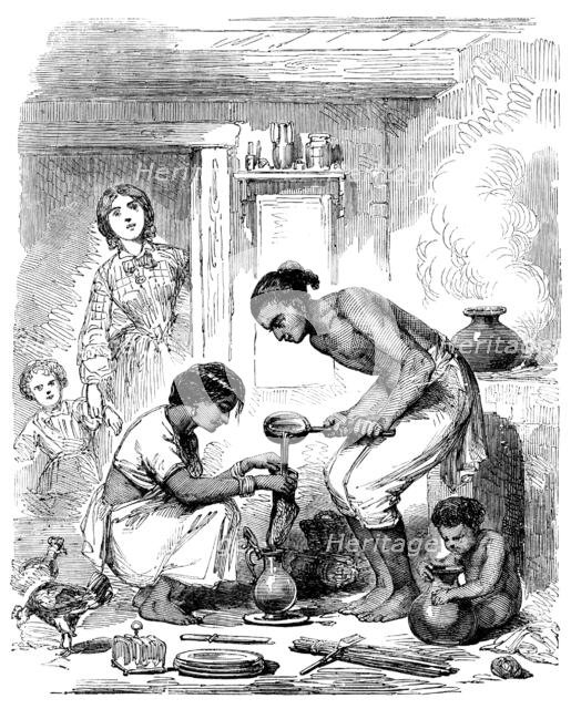 Indian Cook-house - Novel Mode of Straining Coffee, 1858. Creator: Unknown.