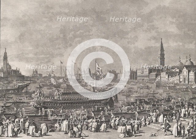 Plate 5: The Doge in the Bucintoro Departing for the Porto di Lido on Ascension Day, f..., ca. 1766. Creator: Giovanni Battista Brostoloni.