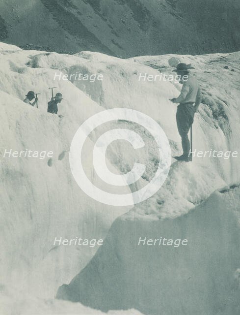 On the Hockstetter ice, Tasman Valley. From the album: Record Pictures of New Zealand, 1920s. Creator: Harry Moult.