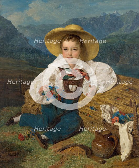 Portrait of Count Dmitri Alexandrovich Apraxin (1826-1899) as child in front of a mountain..., 1832. Creator: Waldmüller, Ferdinand Georg (1793-1865).