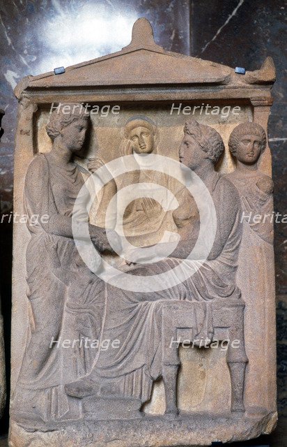 Ancient Greek relief showing friends greeting each other. Artist: Unknown