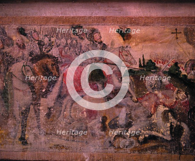 Battle of Las Navas de Tolosa (1212), mural Painting in the choir of Church of the the Royal Mona…