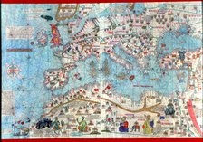 Catalan Atlas of 1375, detail of North Africa and Europe, reproduction from the Naval Museum of M…