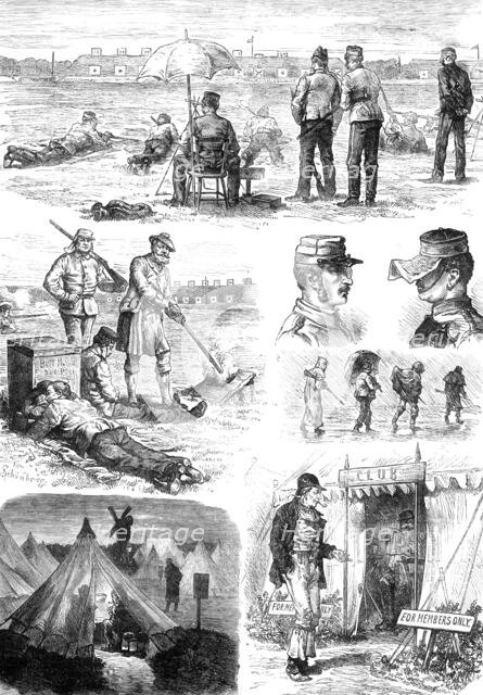 Sketches at the Wimbledon Rifle Meeting, 1881. Creators: J Schonberg, Unknown.