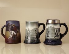 Beer mugs with a golfing theme, American, c1890-1906. Artist: Ceramic Art Company