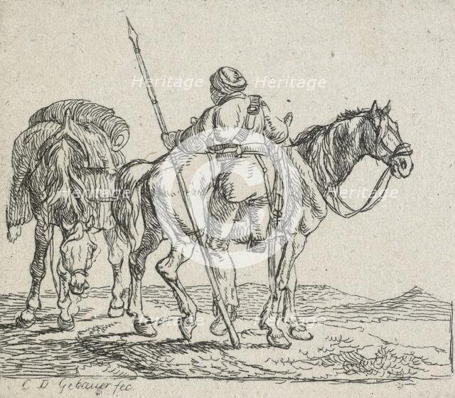 No title - (Lancer mounting horse), 1792-1831. Creator: Christian David Gebauer.