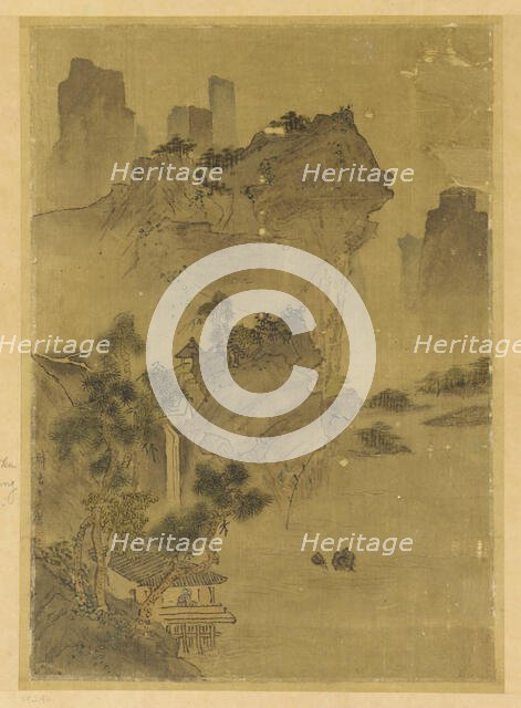 Landscape: cliffs overhanging water - pavilion and pines, Possibly Ming dynasty, 1368-1644. Creator: Unknown.