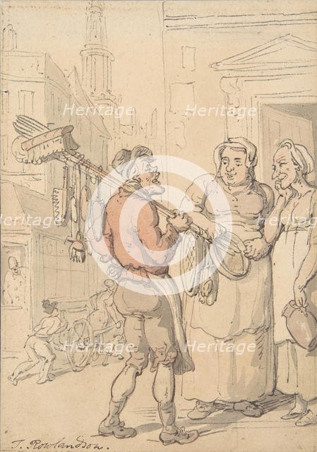 Street Scene: Vendor of Brushes, 1780-1827. Creator: Thomas Rowlandson.