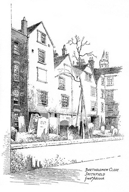 Bartholomew Close, Smithfield, London, 1912.Artist: Frederick Adcock