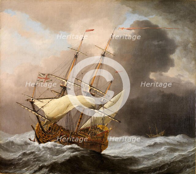 The English Ship Hampton Court in a Gale, 1678-80.  Creator: Willem van de Velde the Younger.