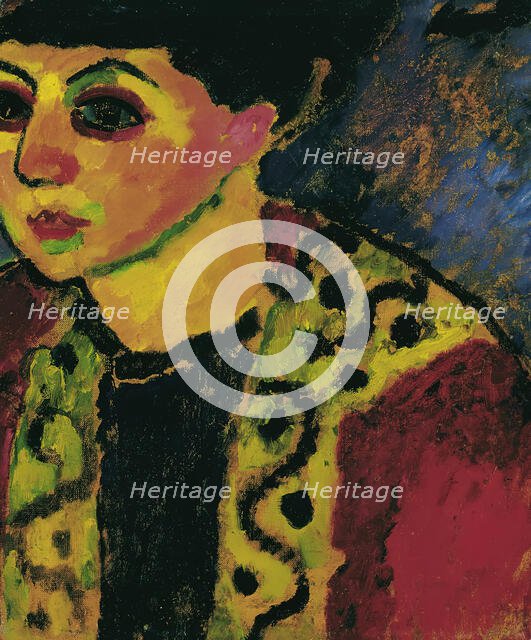 Lady in front of blue background, 1908. Creator: Alexei Jawlensky.