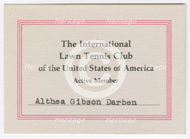 Membership card for the Lawn Tennis Club of the United States for Althea Gibson, 1980. Creator: Unknown.