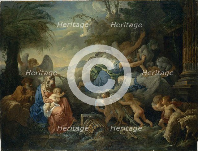The Fall of the Idols and the Rest on the Flight into Egypt, ca 1775. Creator: Lagrenée, Jean-Jacques (1739-1821).