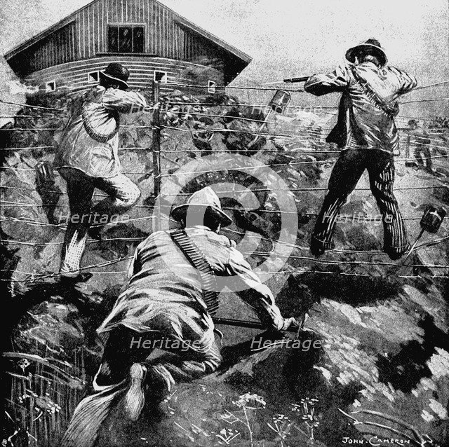 Boers attacking a British blockhouse (microfort) during the 2nd Boer War 1899-1902 Artist: Unknown