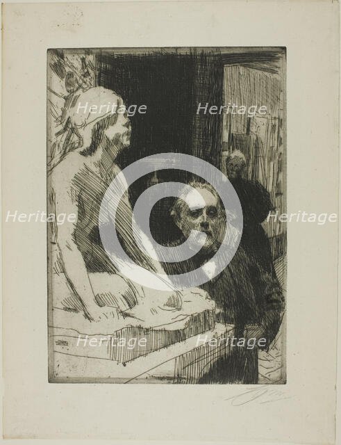 Pontus Fürstenberg and his Wife (standing near Hasselberg's "Frog"), 1895. Creator: Anders Leonard Zorn.