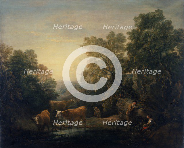 'Rocky wooded landscape with rustic lovers', 1771-74. Artist: Thomas Gainsborough.