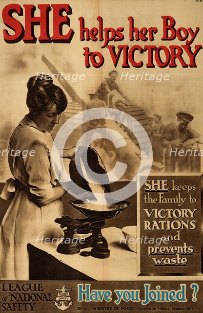 Poster, 'She helps her Boy to Victory', 1918. Creator: Clarke & Sherwell.