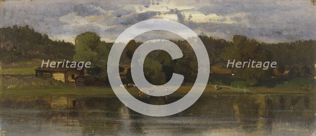 Cows at Lakeside, Evening Atmosphere, 1870-1879. Creator: Hjalmar Munsterhjelm.