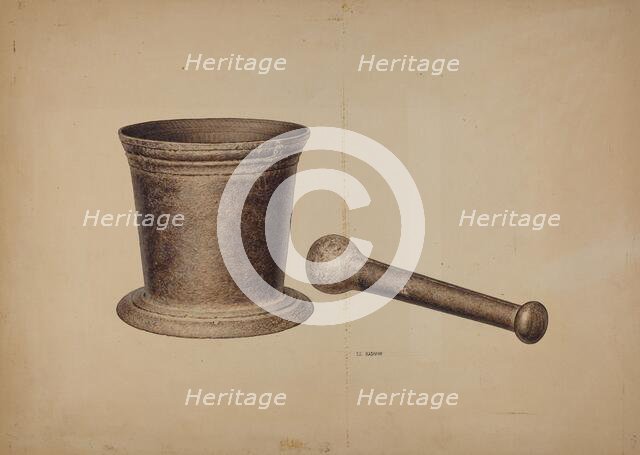 Mortar and Pestle, c. 1940. Creator: Edward Bashaw.