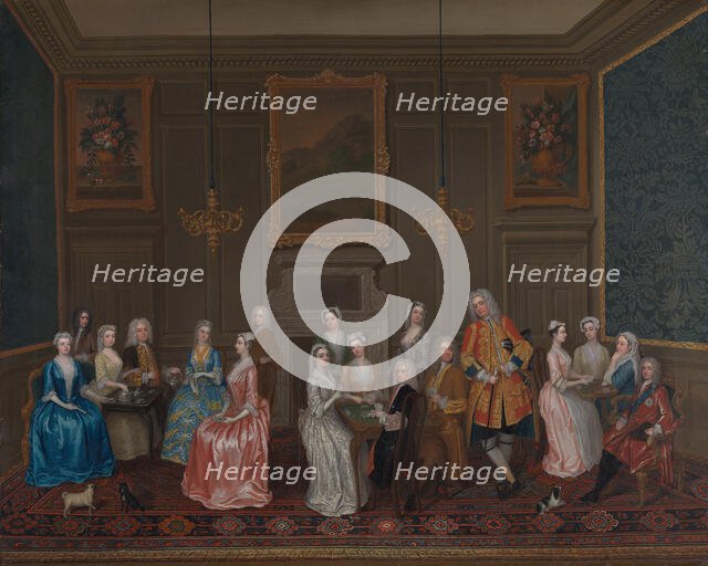 Tea Party at Lord Harrington's House, St. James's, 1730. Creator: Philips, Charles (c. 1703-1747).