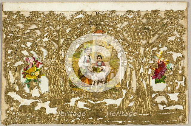 Untitled Valentine (Country Girls with Dog), c. 1873. Creator: John Windsor.