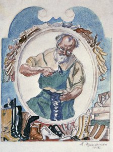 'The Cobbler', 1918.  Artist: Boris Mikhajlovich Kustodiev 