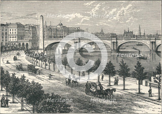 The Thames Embankment, showing Cleopatra's Needle, 1896. Artist: Unknown