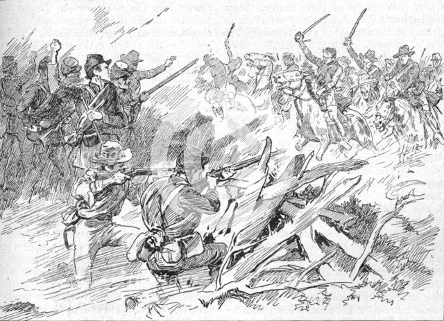 'Behind The Rough Breastworks Lay The Michigan Men', 1902. Artist: Unknown.