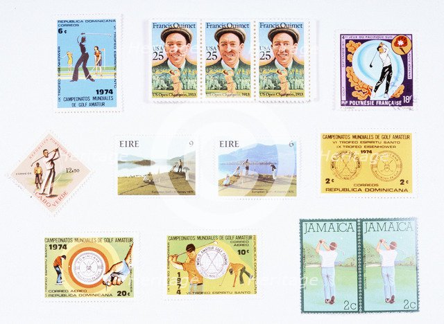 Stamps from various countries, with golfing theme, 20th century. Artist: Unknown