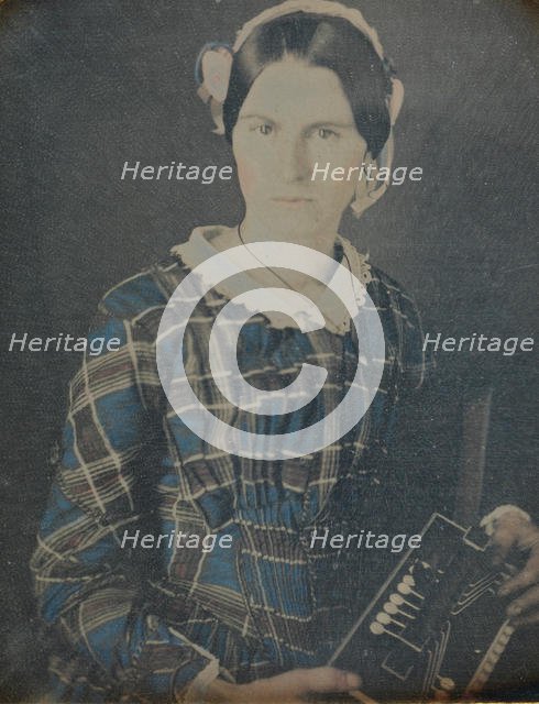 Woman with an Accordion daguerreotype, 1840s. Creator: Ron Fasand.