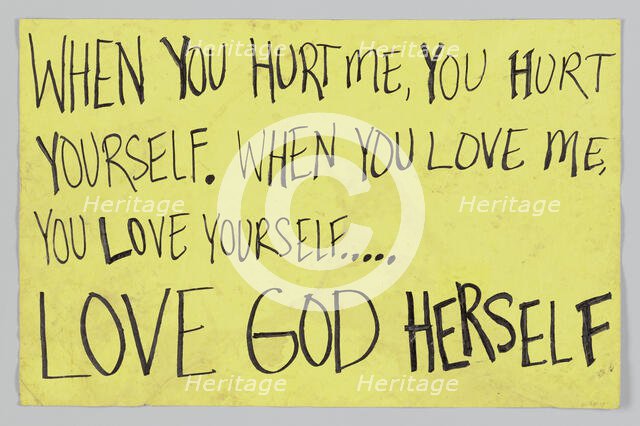 Sign from Women's March on Washington with “When you hurt me you hurt yourself", 2017. Creator: Unknown.
