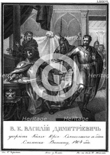 Vasily I of Moscow accuses Yuri Svyatoslavich. 1404 (From Illustrated Karamzin), 1836. Artist: Chorikov, Boris Artemyevich (1802-1866)