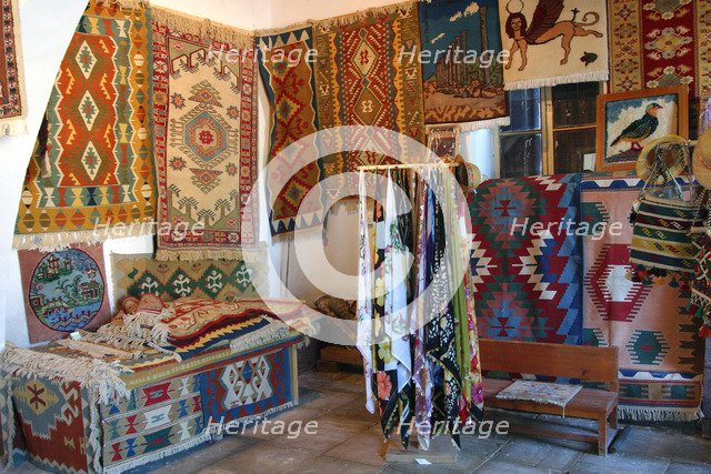 Rugs and scarves at a monastery, North Cyprus.