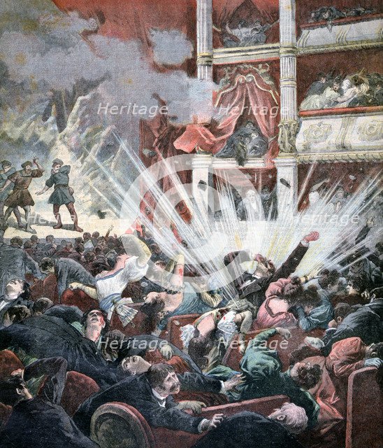 Bomb explosion in the Liceo Theatre, Barcelona, 1893. Artist: Unknown