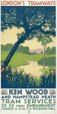 'Kenwood and Hampstead Heath', London County Council (LCC) Tramways poster, 1928. Artist: Ralph & Brown Studios