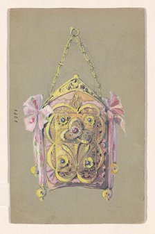 Design for an evening bag with a gilded silver bracket and tie ribbons, c.1905. Creator: Paul Louchet.