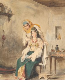 Saada, the Wife of Abraham Ben-Chimol, and Préciada, One of Their Daughters, 1832. Creator: Eugene Delacroix.