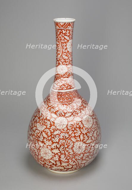 Large Export Copper-Red 'Floral' Bottle Vase, Qing dynasty (1644-1911). Creator: Unknown.