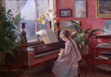 Interior - Victoria at the Piano, 1909. Creator: Even Ulving.