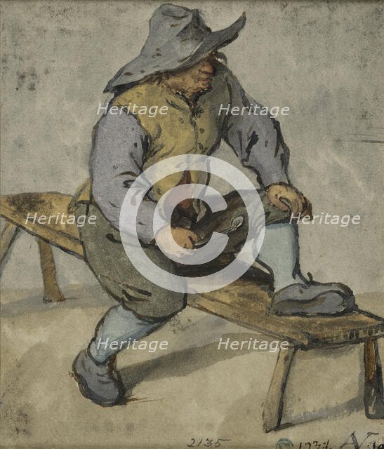 Farmer sitting on a bench, 1640s. Creator: Adriaen van Ostade.