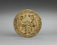 Almond-Shaped Seal: Coronation of the Virgin with a Kneeling Monk, 1300-1400. Creator: Unknown.