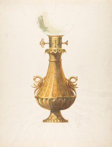 Design for a Gas Lamp with Gilt Base and Glass Globe, 19th century. Creator: Guérard.