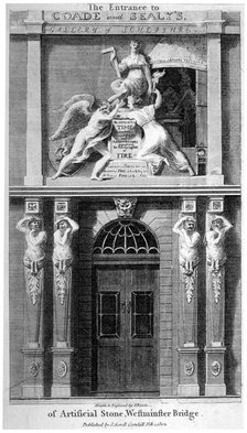Entrance to Coade and Sealey's Gallery of Coade stone sculpture, Lambeth, London, 1802. Artist: Samuel Rawle