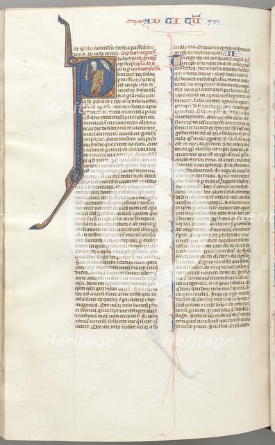 Fol. 457v, Timothy II, historiated initial P, Paul talking to the bust of God above, c. 1275-1300. Creator: Unknown.