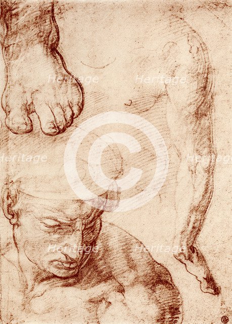 Studies for the figure of the cross-bearer in the Last Judgement, Sistine Chapel, Rome, 1913. Artist: Michelangelo Caravaggio